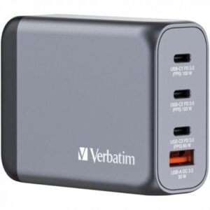 Cargador de Pared Universal GaN Verbatim GNC-100/ 3xUSB Tipo-C/ 1xUSB/ 100W